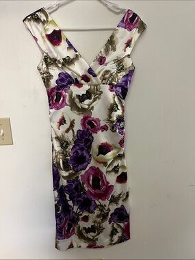 Maggy London Cream Midi Dress with Purple & Pink Floral Print
